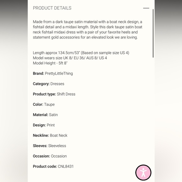 NWT PrettyLittleThings Chocolate Brown Boat Neck Satin Fishtail Midi Dress-US 6 - Picture 14 of 14